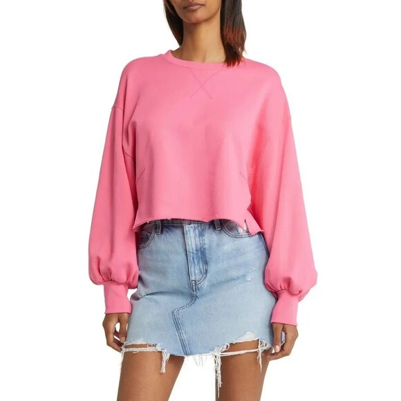 Frame Easy Shirttail Sweatshirt size M NWT 100% Cotton made in Portugal Hot Pink